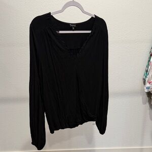 Buckle Black Women's Balloon sleeve, v-neck Blouse